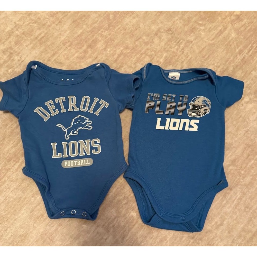 Detroit Lions NFL Infant Bodysuits Set of 2 Blue 0-3 Months Ultra Game Gerber